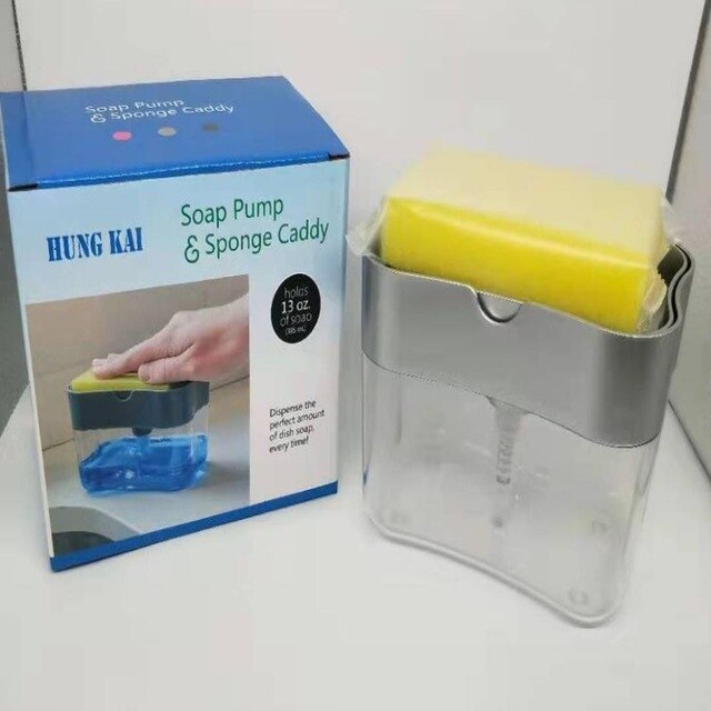 Dispensador de Jabón para Cocina con Soporte para Esponja – Una Sola Mano