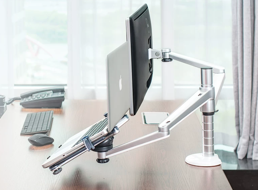 Soporte de Monitor y Laptop de Aluminio – Brazo Doble Articulado para Escritorio