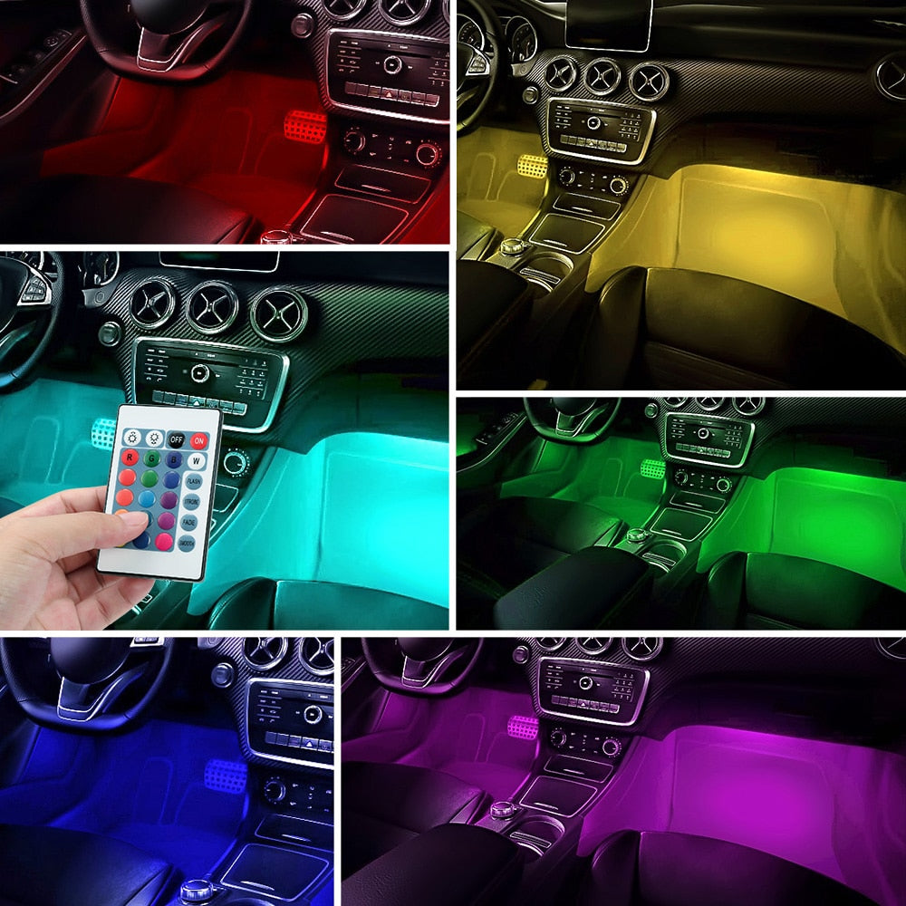 Tiras LED RGB para Auto – Kit de 4 Luces de Ambiente con Control Remoto