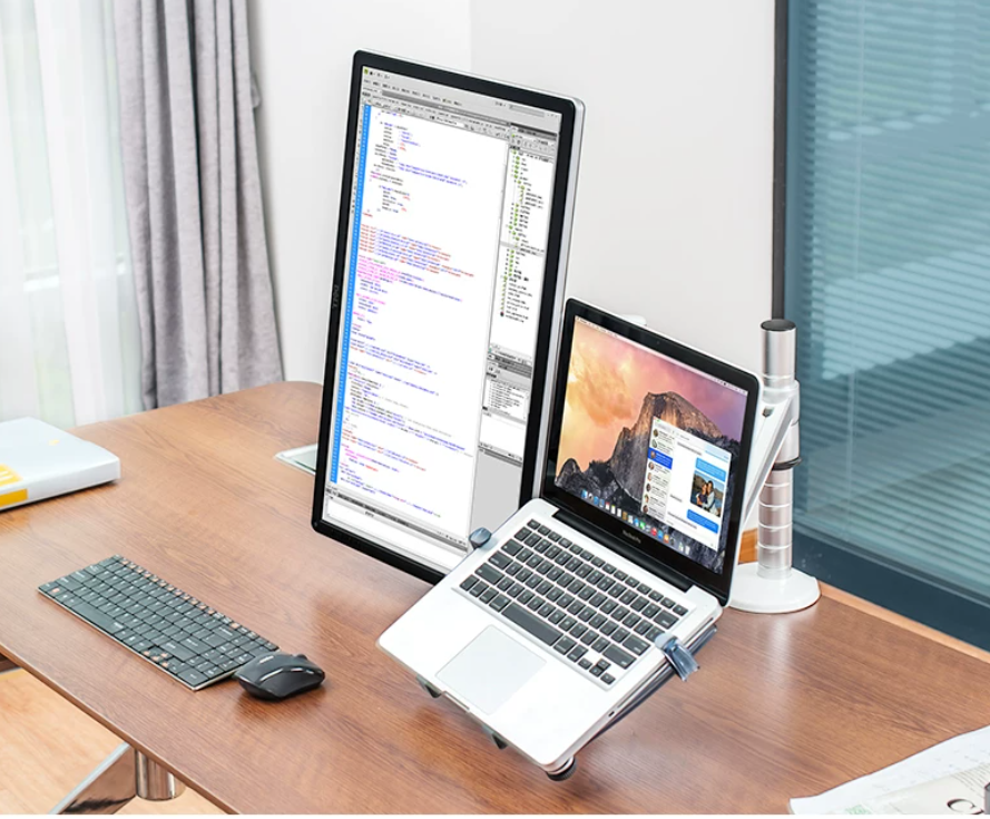 Soporte de Monitor y Laptop de Aluminio – Brazo Doble Articulado para Escritorio