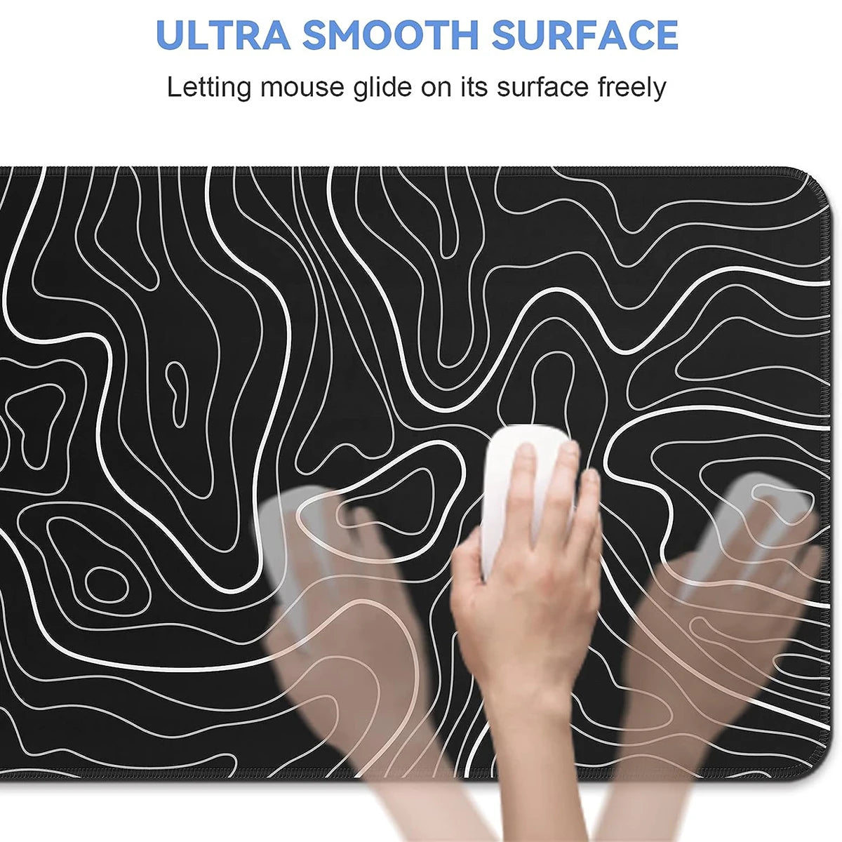 Mousepad Gamer XL Topográfico – 80x30cm Blanco y Negro con Base Antideslizante