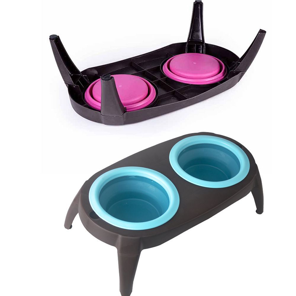 Comedero Doble Plegable para Mascotas – Silicona Flexible Ideal para Viajes