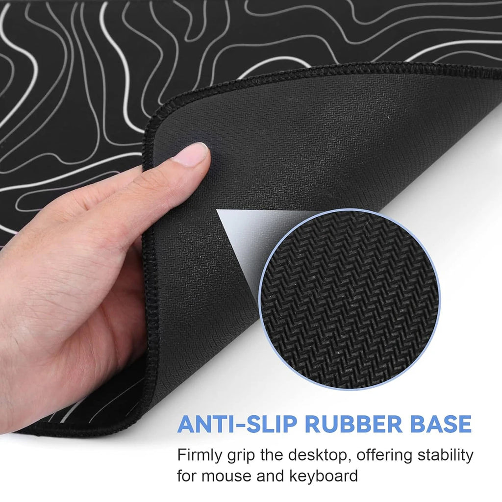 Mousepad Gamer XL Topográfico – 80x30cm Blanco y Negro con Base Antideslizante
